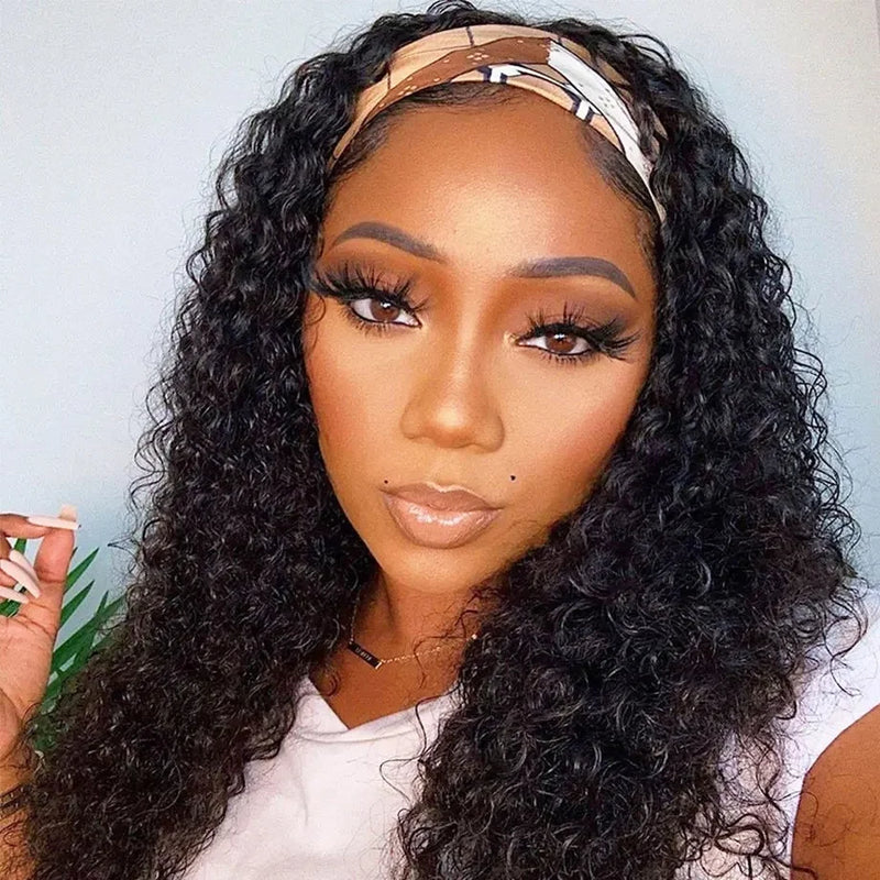 Full Machine Made Bling Hair Headband Wig 180% Density Brazilian Remy Kinky Curly Human Hair For Black Women 100% Human Hair