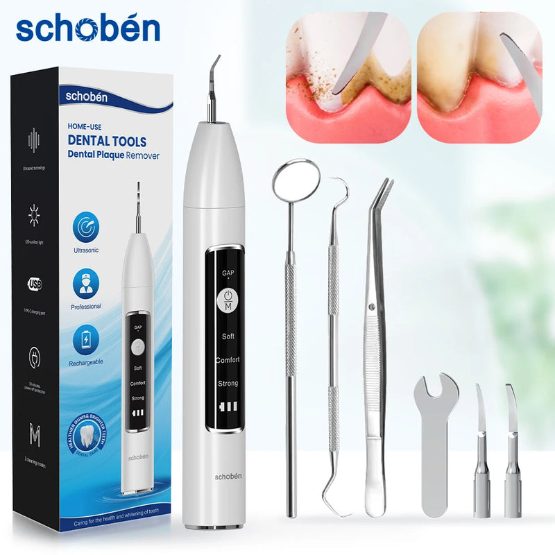 Schoben Ultrasonic Dental Scaler For Teeth Tartar Stain Tooth Calculus Remover Electric Sonic Teeth Plaque Cleaner Stone Removal