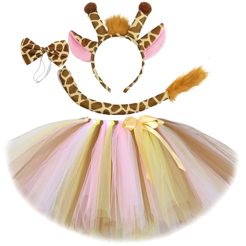 Baby Girls Brown Pink Giraffe Tutu Skirt for Kids Jungle Animal Christmas Dress Up Costumes Children Halloween Birthday Outfits