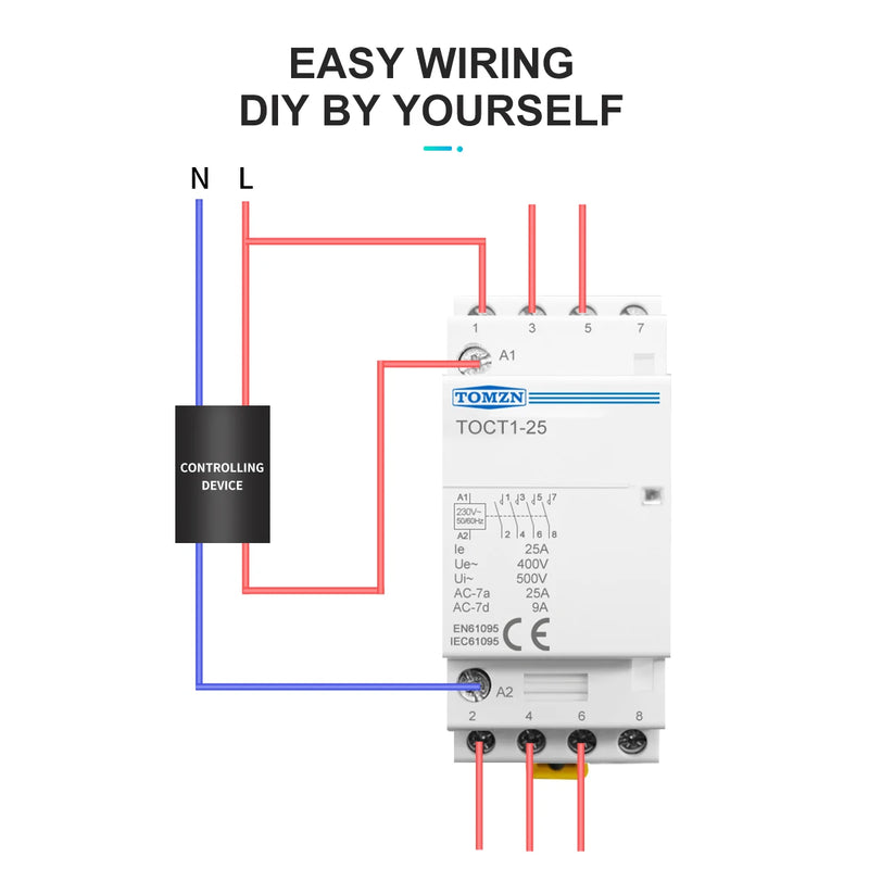 TOCT1 4P 25A 2NC 2NO 220V/230V 50/60HZ Din rail Household ac Modular contactor