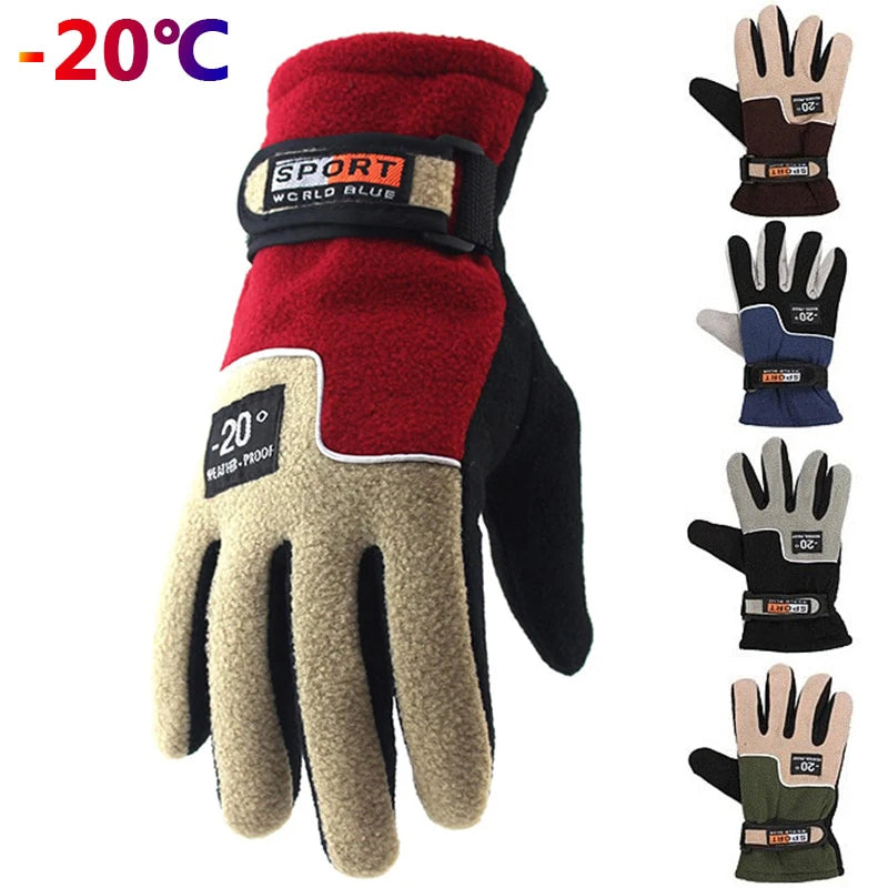 -20℃ Winter Warm Fleece Gloves Men Thermal Sports Cycling Snow Thick Gloves