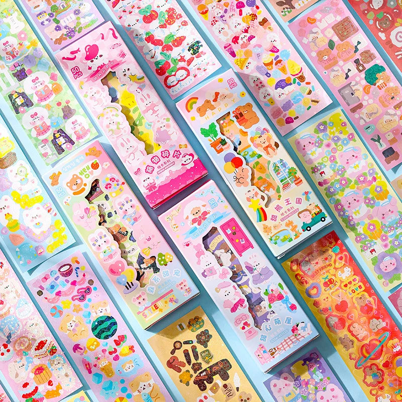 50PCS PVC Notebook Animal Decorative Scrapbooking Decals Water Bottles Kids Cool Students Cute Journal Stickers Bear Stationery