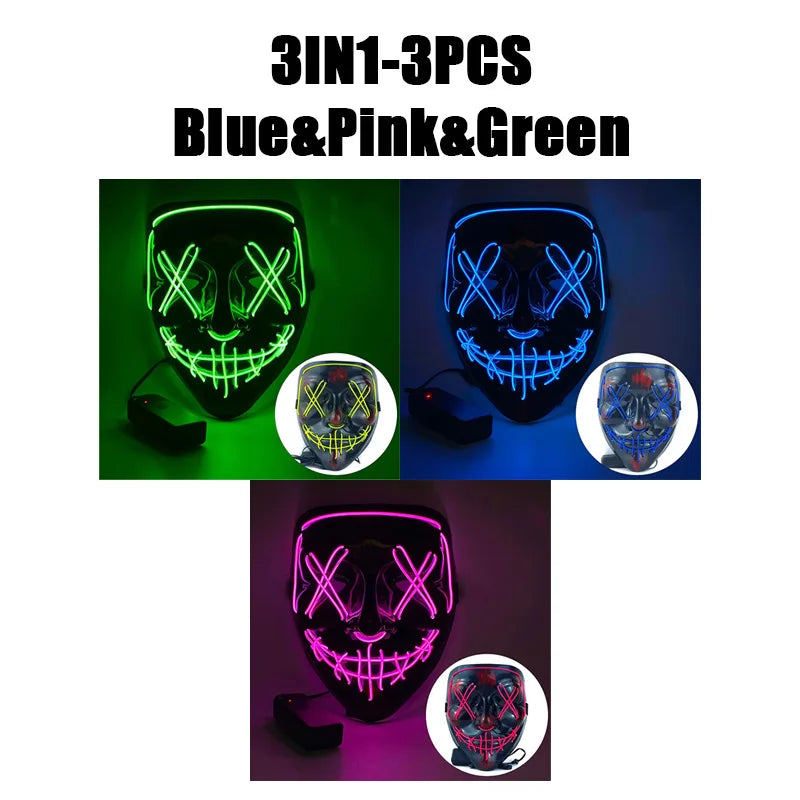 Halloween Masks of Terror Led Face Light Mask Scary Scream Bright Mask for Carnival Halloween Costumes for Men Glow in The Dark