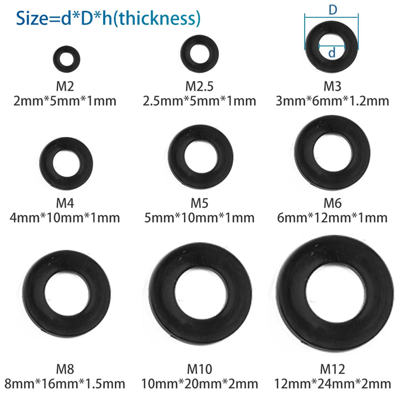 NINDEJIN Black White Nylon Washers M2 M2.5 M3 M4 M5 M6 M8 M10 M12 M16 Plastic Plain Washers Flat Washer Gaskets