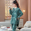 Big Size M-5XL Spring Knitted Cotton Pijamas Two Piece Set Long Sleeved Women Pyjamas Ladies Sleepwear Cute Cartoon Pijamas