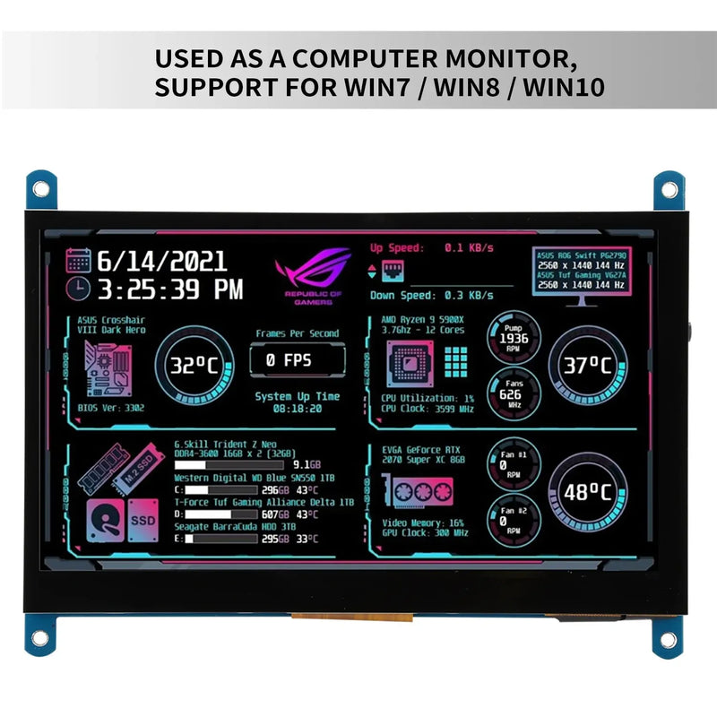 New 7 Inch IPS TFT LCD Display Touch Screen Monitor 1024*600 RGB Pixels USB HDMI-compatible for Raspberry Pi 5 4B 3B+ AIDA64