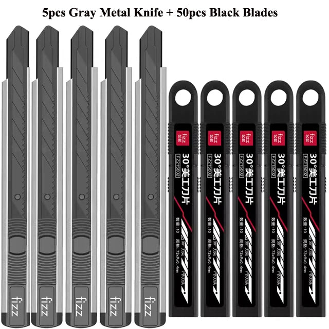 Fizz Metal Utility Knife Blade Paper Cutter Aluminum Alloy Pocket Knifes with Self-Locking Design Stationery Supplies