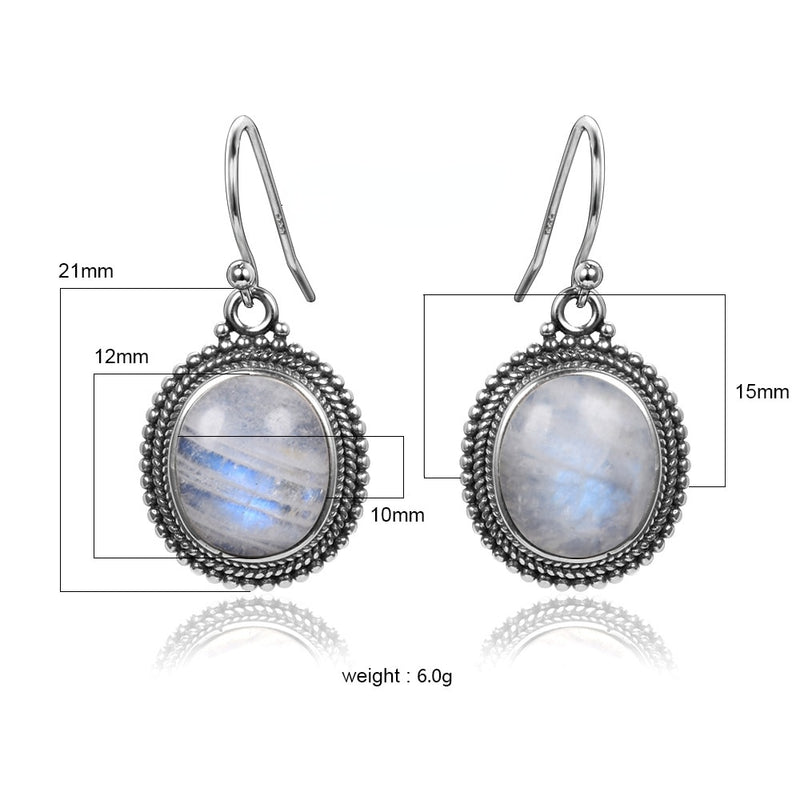 Jewelry Silver Pendant Earrings 10X12 Large Oval Natural Moonstone Women Fashion Wedding Party Wholesale