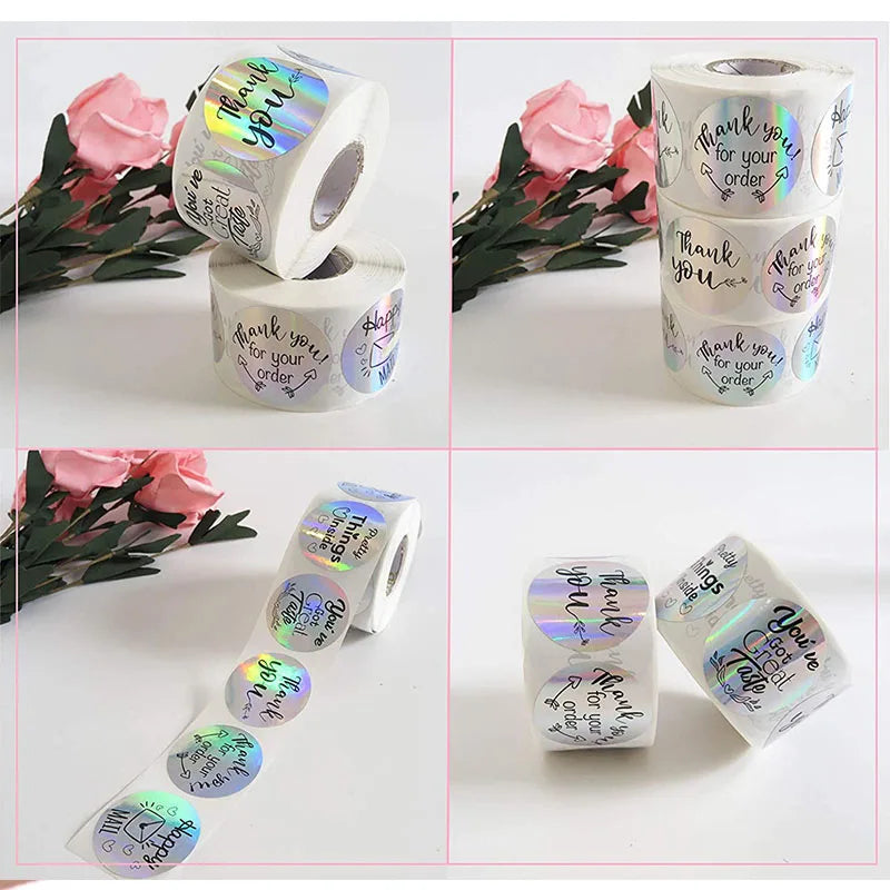 100-500PCS New Thank You Stickers for Business Merci Packaging Stickers Pack Small Rolling Stickers Roll Home Made Lables