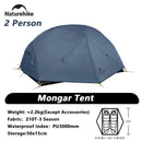 Naturehike Mongar 2 Camping Tent Ultralight Outdoor 3 Season Waterproof 20D Nylon Hiking Tent 2 Person Backpacking Tent