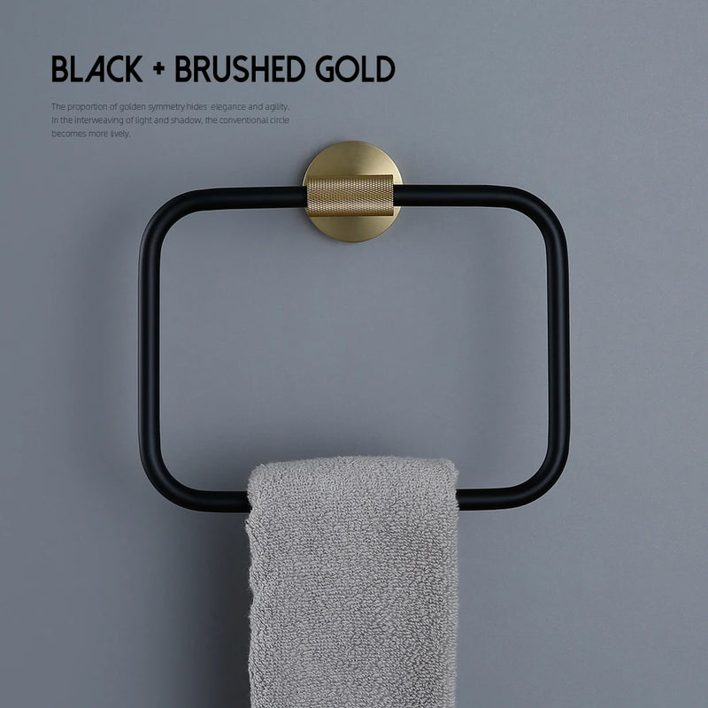 Towel rack Wall Mounted Towel Rack Brushed Gold Paper Holder& Matte Black Hook Knurled and Combined Colors Toilet Brush Holder