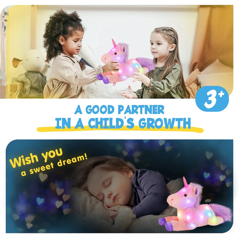 LED Light Luminous Unicorn Plush Toy Night Light Glowing Cotton Cute Toy for Girls Pink Stuffed Animals Toy for Children