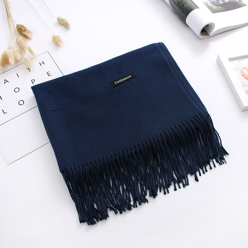 Luxury Solid Women Scarf Winter Cashmere Pashmina Shawls Warm Lady Blanket Wraps Bufanda Scarves Tassel Neck Echarpe 2022