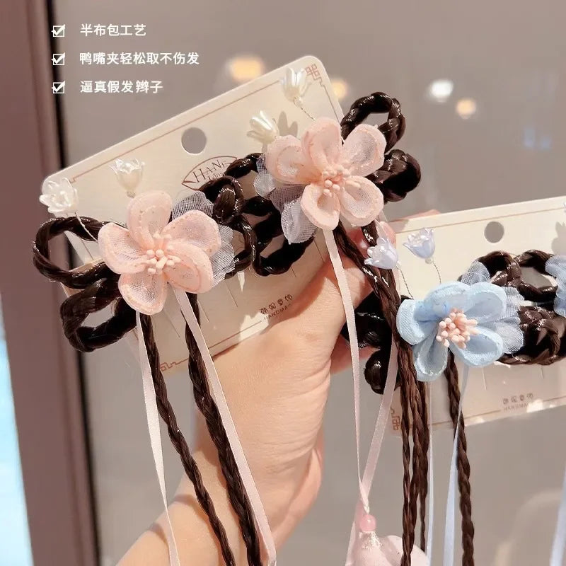 Antique Wig Braid Hair Accessories Little Girl Cute Flower Hair Card Children Hanfu Headdress Chinese Style Girl Hair Clip