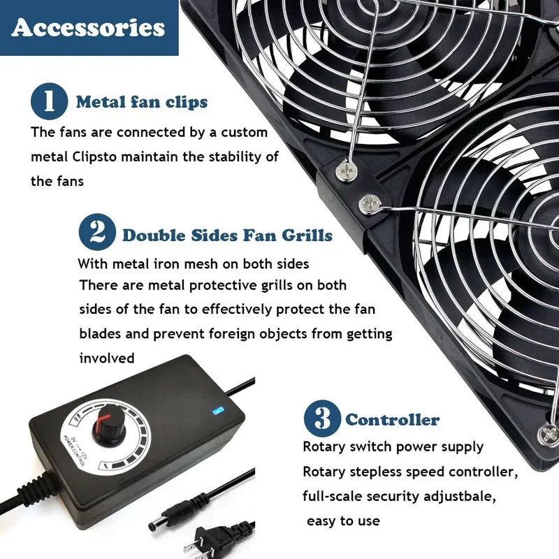 120mm 3000RPM Fan Cooling with Controller 12cm 12V 220V Btc Machine Chassis Workstation Cabinet Radiator Server Fan