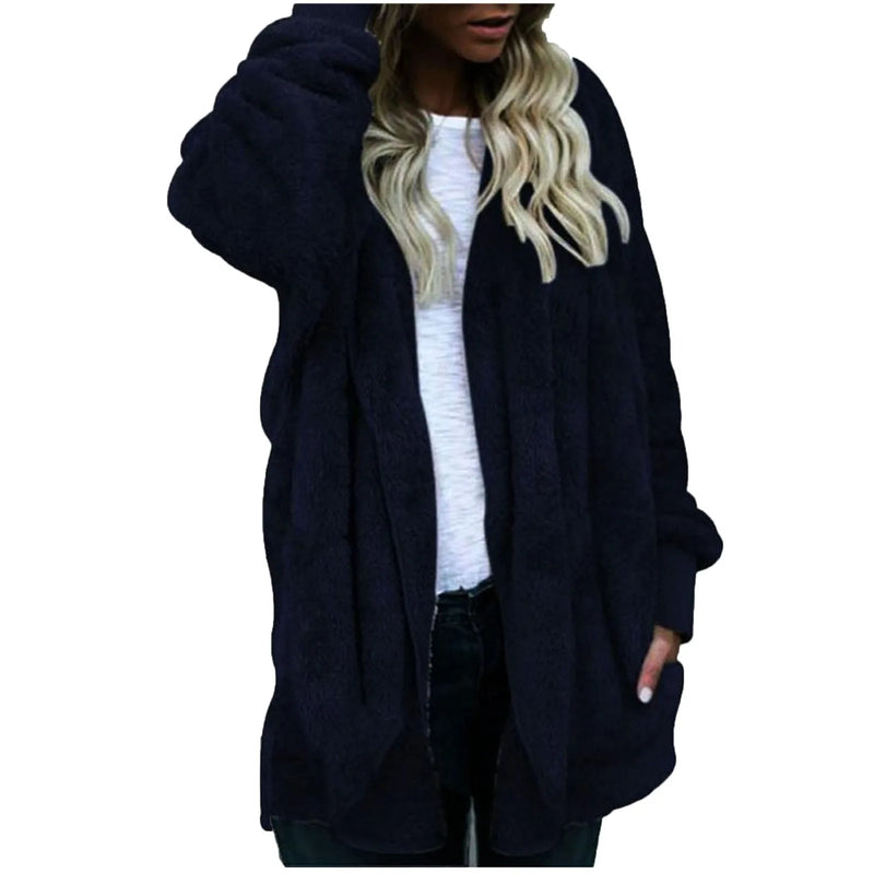 New Women Winter Warm Coat Jacket Elegant Casual Daily Outwear Ladies Commuting Cardigan Coat Double Sided Velvet Hooded Coat