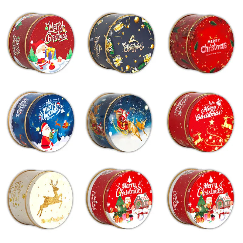 Christmas Round Metal Gift Box Candy Cookie Storage Containers Tinplate Boxes Children Christmas Gift Holiday Party Supplies