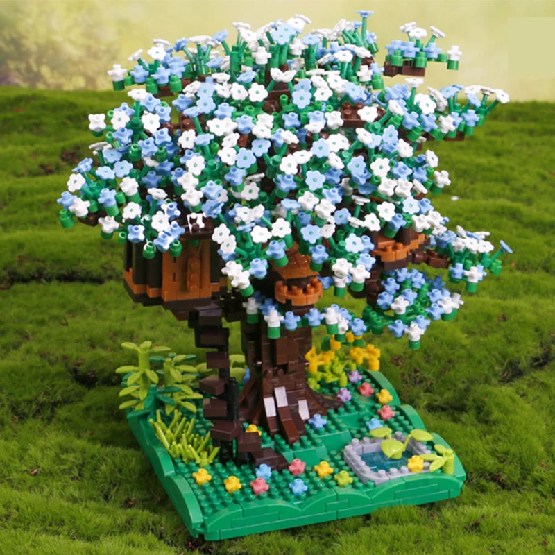 2008PCS Difficult Pink Green Purple Sakura House Tree Building Blocks Bonsai Assemble Diamond Bricks Toys Gift For Friend