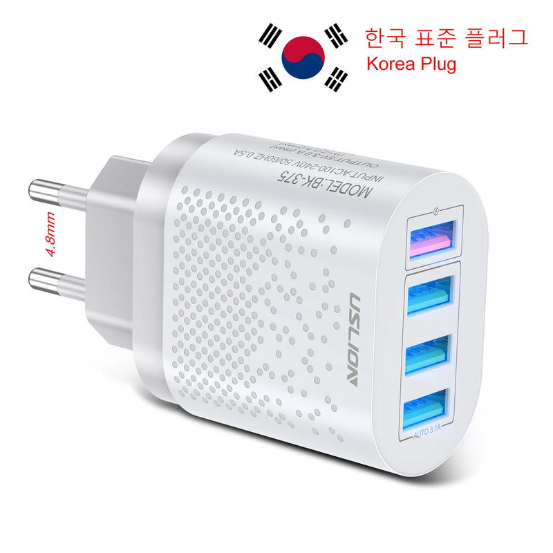 USLION 48W USB Charger EU KR AU Plugs USB Fast Charging QC3.0 Wall Charger For iPhone Samsung Xiaomi Mobile Phone Adapter Travel