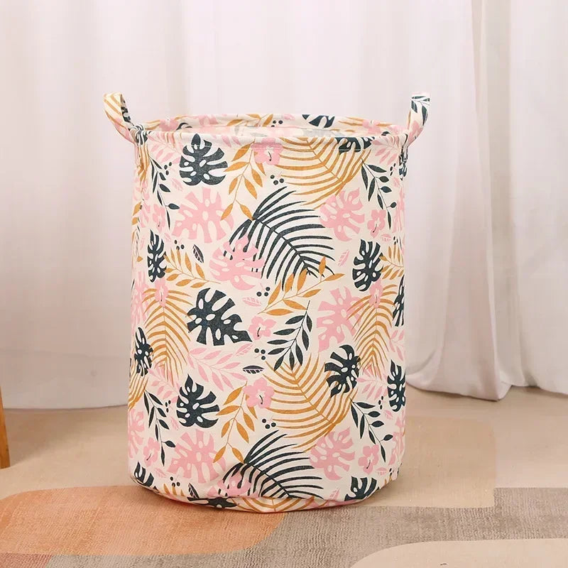 New Print Laundry Basket Portable Foldable Home Laundry Storage Bag Cotton Linen Hamper for Kids Toys Dirty Clothes Basket Large