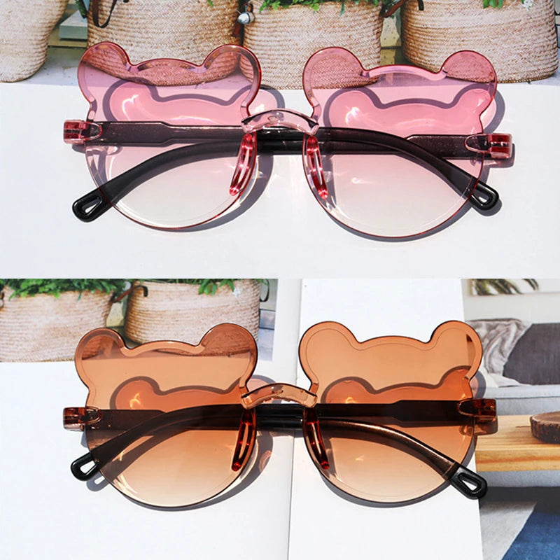 Hot Sale!Children Cute Cartoon Bear Shape Sunglasses Boy Girls Summer Anti-UV UV400 Rimless Sun Glasses Kids Outdoor Sun Glasses