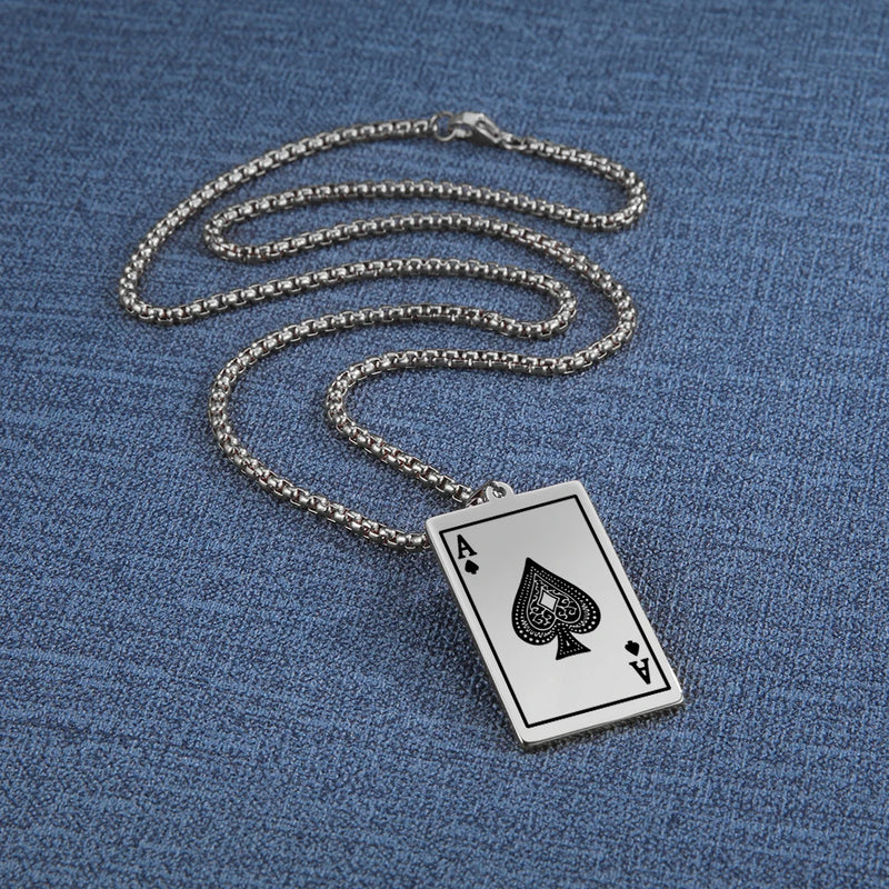 Skyrim New Stainless Steel Poker Card Ace of Spades Pendant Chain Necklace For Men Women Jewelry Hip Hop Jewelry Gifts Wholesale