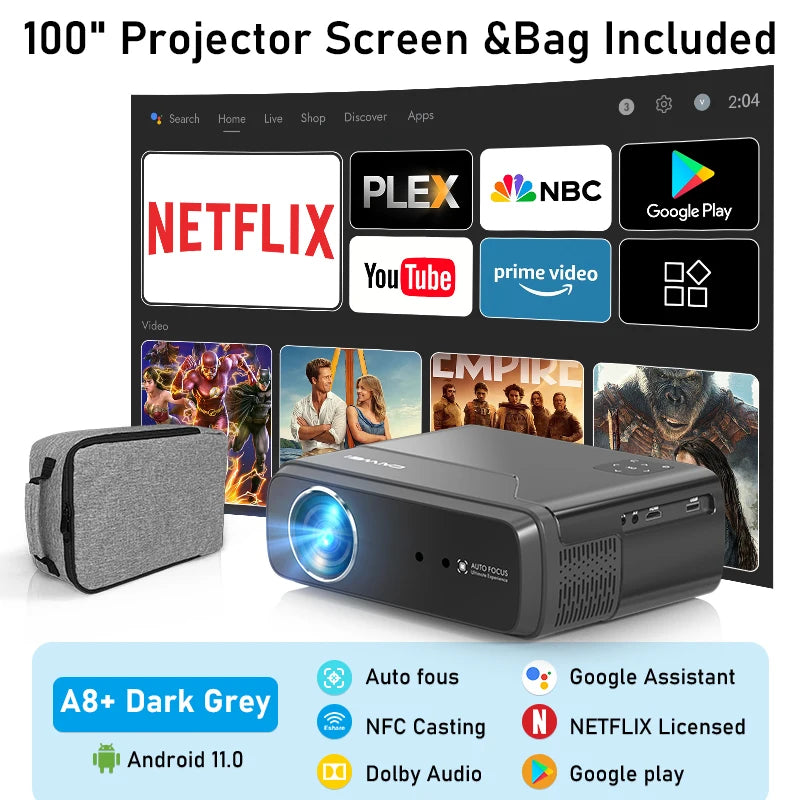 [Google TV/Android 14]4K Projector Full HD 1080P Home Theater Netflix-Licensed Outdoor Movie Smart Auto Focus Beam Projectors