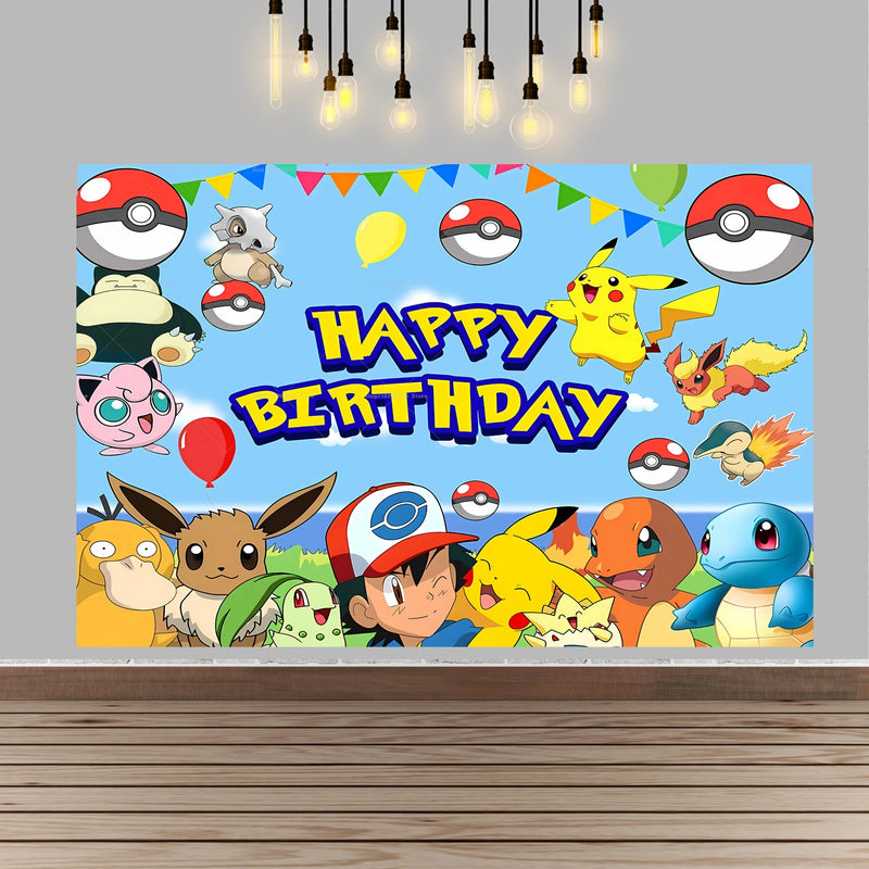 Pokemon Pikachu Birthday Party Backdrop Cartoon Baby Shower Background Photography Wall Photo Studio Banner Decor For Boy Gift