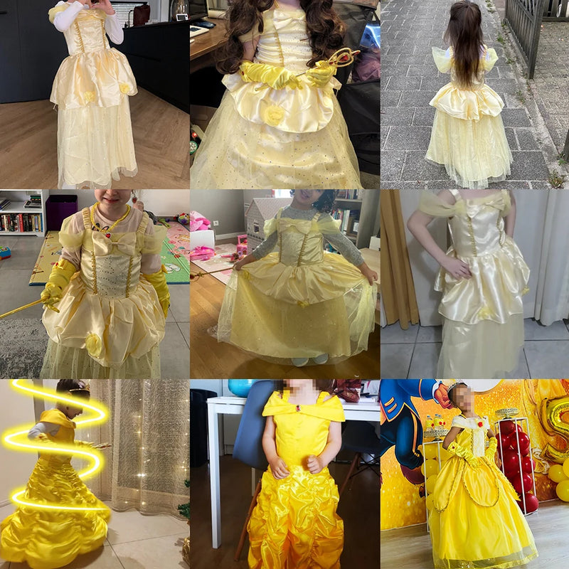 Girl Belle Princess Dress Kids Beauty and The Beast Costume Children Christmas Birthday Cosplay Elegant Party Dress 2-10 Years