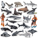 20Pcs Mini Marine Animals Diver Figures Set PVC Killer Sperm Blue Whale Dolphin Figurines Model Educational Toy For Kids