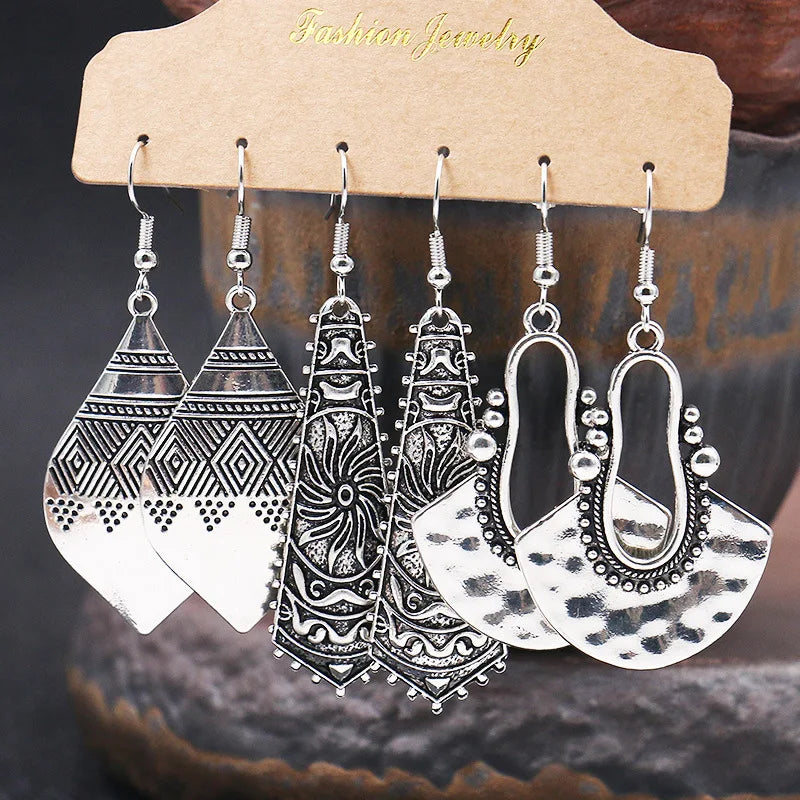 Vintage Ethnic Tassel Earrings Set For Women Bohemian Geometric Crystal Round Water Drop Dangle Earring Female Jewelry Gift