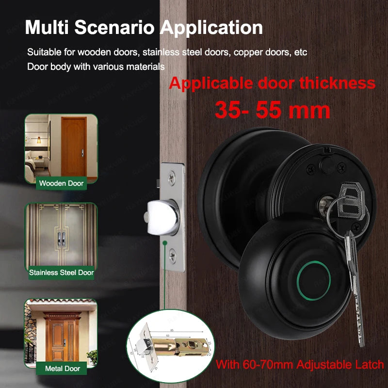 RAYKUBE K01 Tuya Bluetooth Smart Door Lock Auto Cylinder Waterproof Fingerprint Electronic Lock Knob APP/Key/Fingerprint Unlock