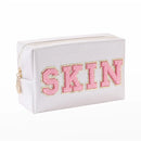 Patch Cosmetic Bag Stitched Letters PU Leather Waterproof Cosmetic Bag Travel Organizer for Women Teen Girls Makeup Bags New