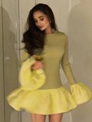 TARUXY Knitted Mini Dress Female Long Sleeves Gown Flare Sleeves Spliced Autumn Winter Dress A-Line Sweet Bodycon Women Clothes