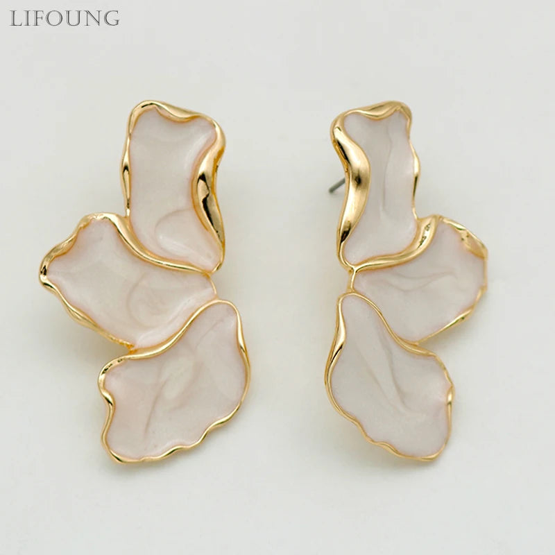 Irregular Metal Cream Eanmel Petal Post Earrings For Women Heavy Design New Style Fashion Jewelry Party Accessories Gift 2023575
