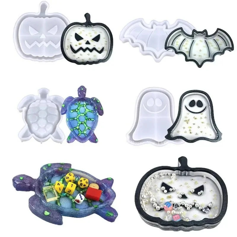 Halloween Pumpkin Bat Specter Tray Molds Silicone Coaster Mold Epoxy Resin Casting Molds for Making Faux Agate Cup Mat