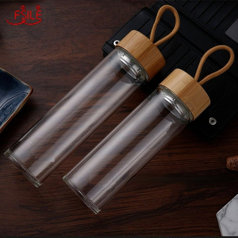 400ml 500ml High Quality Glass Water Bottles Bamboo Lid With Rope Drink Bottled For Beverages Outdoor Brief Portable Tea bottle