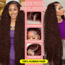 13x6 Chocolate Brown Curly Human Hair Wig 40 Inch Transparent Lace Frontal Wigs For Women Color 13x4 Hd Lace Front Deep Wave Wig
