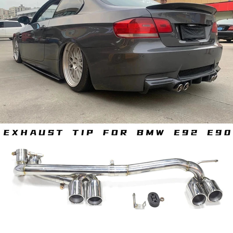 304 Stainless Steel Quad Car Exhaust Pipe For BMW E90 E92 E93 320i 325i Changed M3 M4 Bumper Exhaust Tip Mufflers Exhaust System