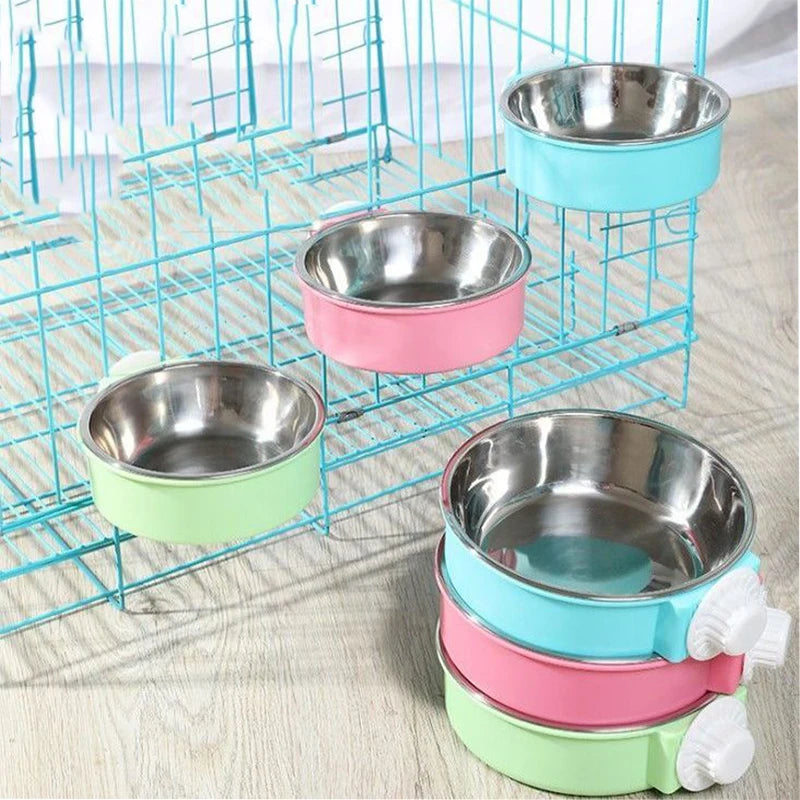 Crate Dog Bowl Removable Stainless Steel Pet Kennel Cage Hanging Food Bowls & Water Feeder for Puppy, Cat, Rabbit ,Small Animals