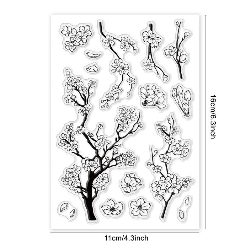1Sheet Spring Cherry Blossom Season Clear Stamps for DIY Scrapbooking Flowers Silicone Clear Stamp Seals for Cards Making Photo