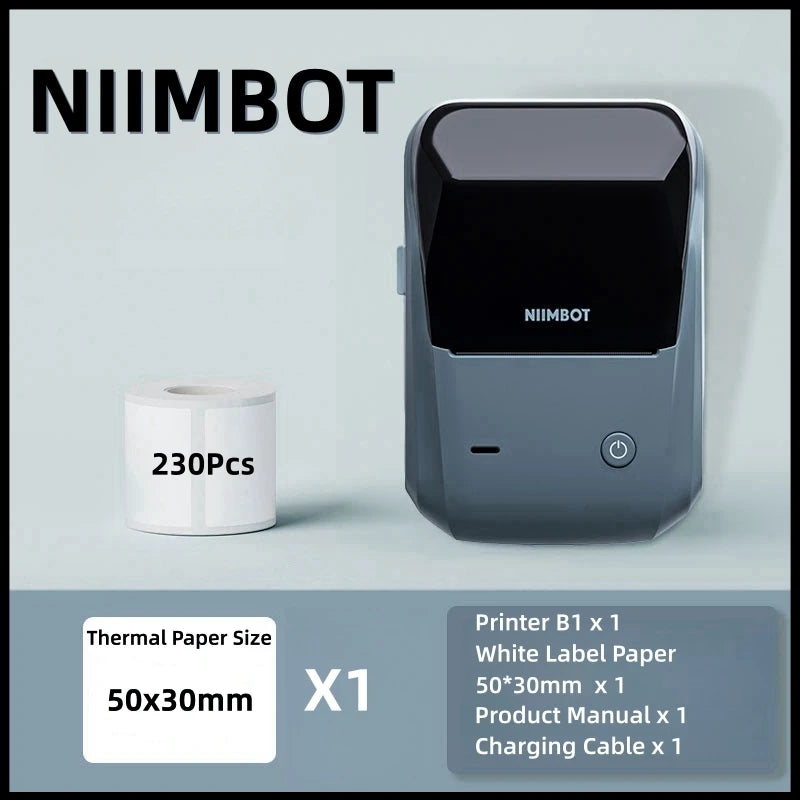 Niimbot B1 English Label Printer Portable Handheld Thermal Printer Mini Barcode QR Code Sticker Paper Color Rolls Maker Cable