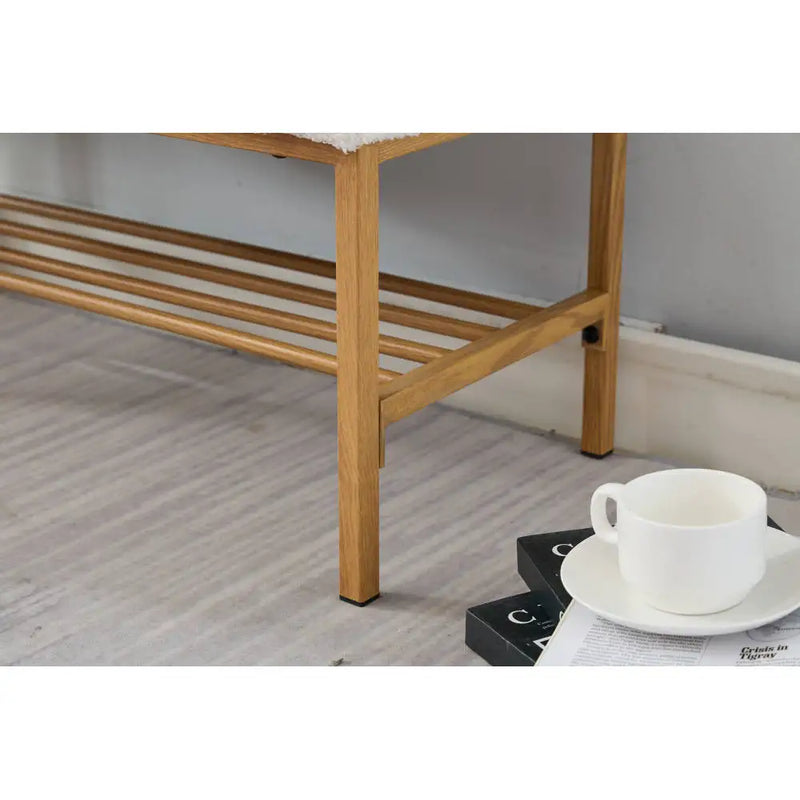 Teddy fabric Upholstered Storage Shoe Bench, Modern Bedroom Bench with Metal Legs for Living Room, Entryway, Dining Room,