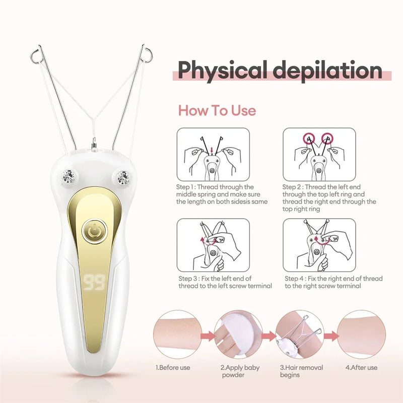 LCD Display Cotton Thread Epilator Electric Women Facial Hair Remover Defeather Instant Hair Removal Threading Depilation