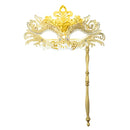 Metal Fancy Elegant Party Masque with Handheld Stick Half Face Venetian Masque with Rhinestones for Women Men Prom Masquerade