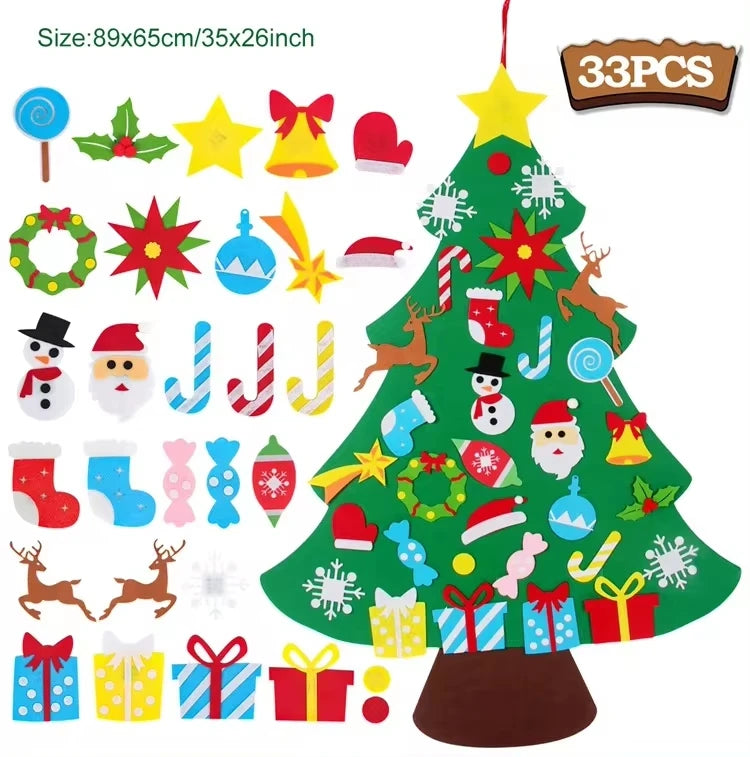 DIY Felt Christmas Tree with Light Merry Christmas Decoration For Home 2024 Xmas Tree Ornaments Navidad Noel New Year Gifts 2025