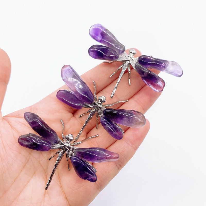 Natural Amethyst Dragonfly Crystal Purple Quartz stone crafts Handmade DIY Butterfly Statue Reiki Healing Home Decorative gift