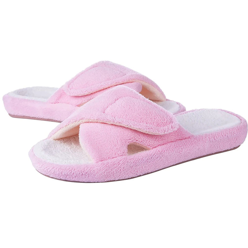 Comwarm Orthopedic House Slippers For Women Adjustable Indoor Slippers Fashion Open Toe Corduroy Bedroom Slides Fur Cotton Shoes