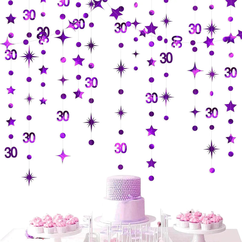 Gold 30th Happy Birthday Party Paper Banners Decorations Number 30 Year Old Circle Dots Twinkle Star Garlands Hanging Backdrops