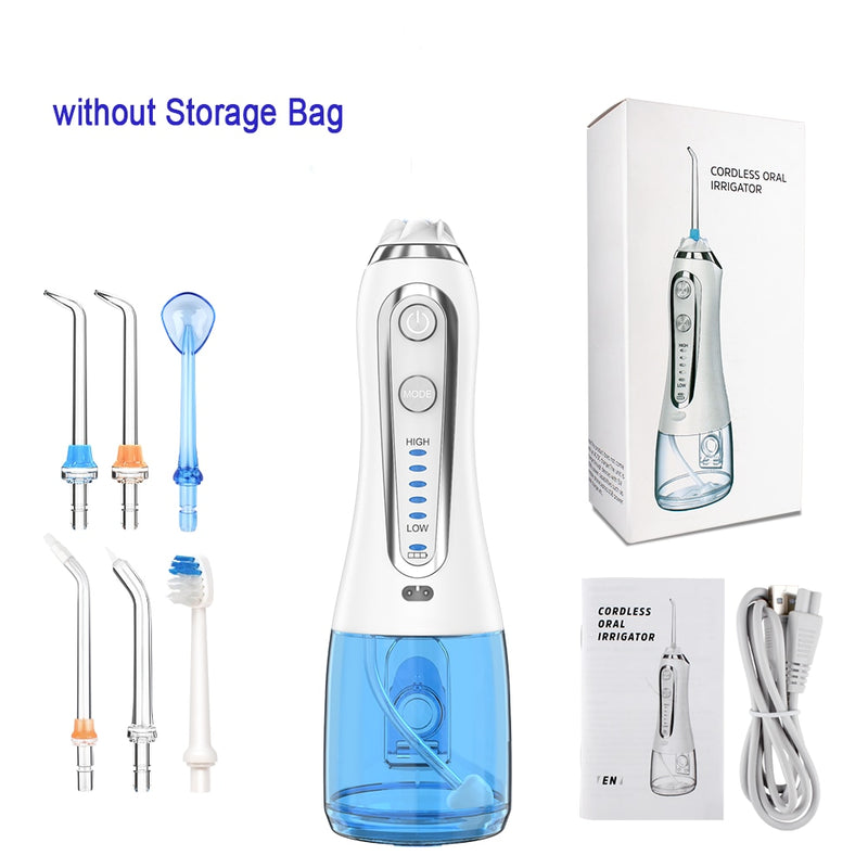 5 Mode Oral Irrigator USB Rechargeable Dental Floss 300ml Portable Dental Water Flosser Oral Water Jet &amp; Bag h2flosser Blue